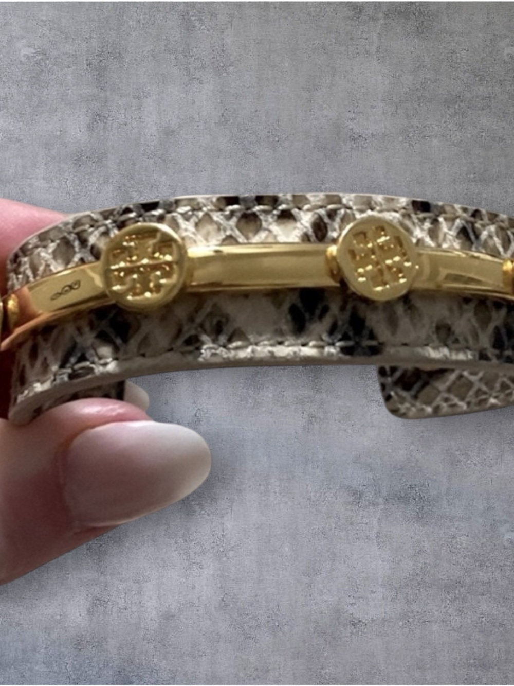 Tory Burch animal print cuff with gold detailing